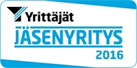 Sinivalkoinen merkki, jossa on teksti JÄSENYRITYS ja vuosiluku 2016.